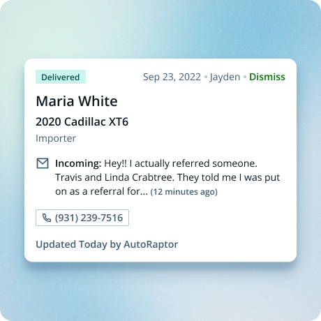 screenshot of AutoRaptor CRM